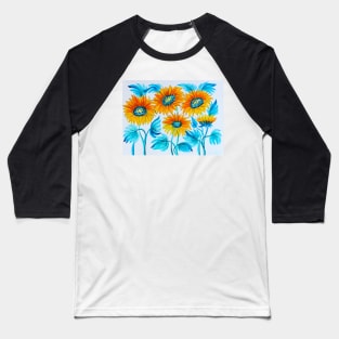 Sunflowers Field Watercolor Painting Baseball T-Shirt